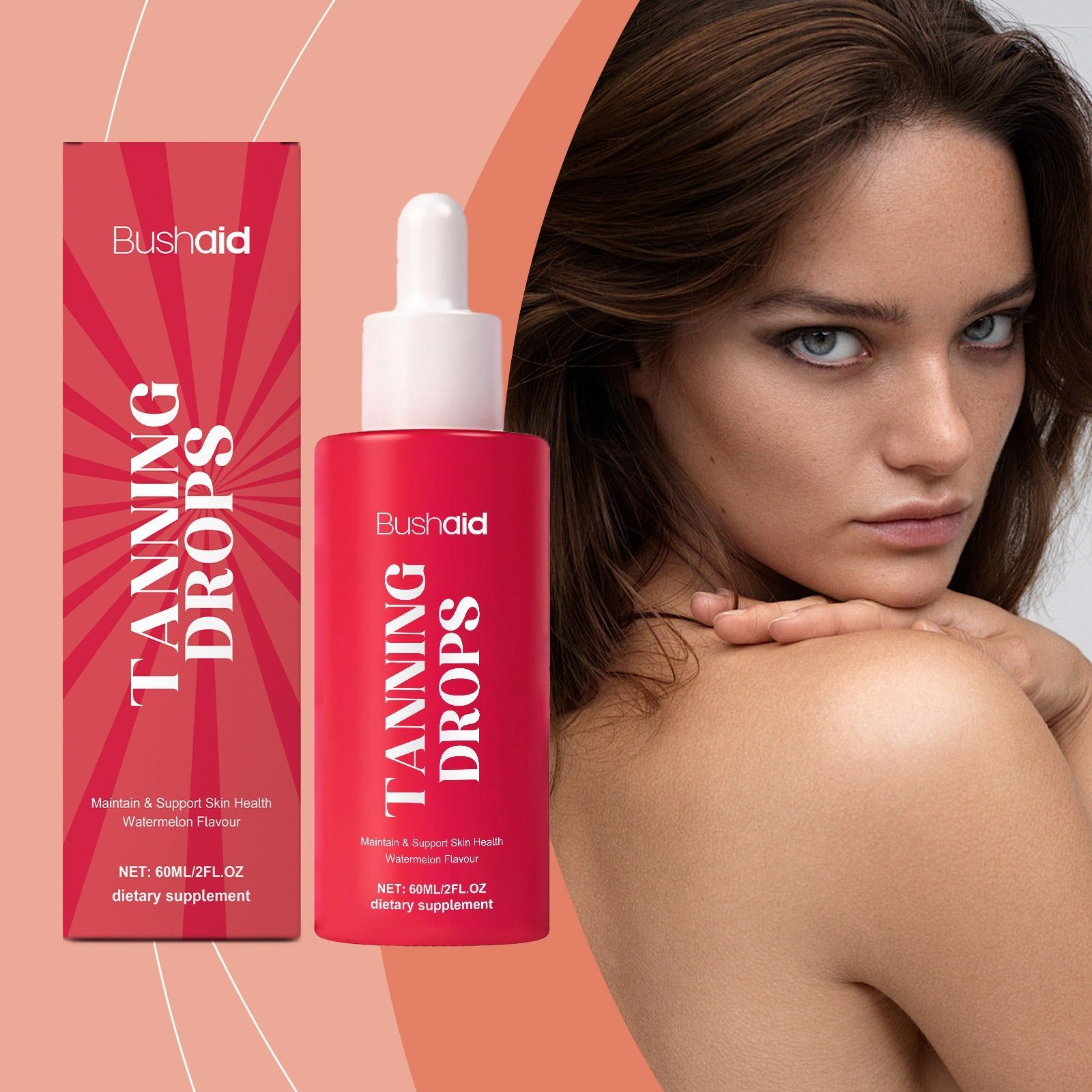 BushAid Tanning Health Drops for Body Care, Natural Skin Glow, Easy to Use ,60ml