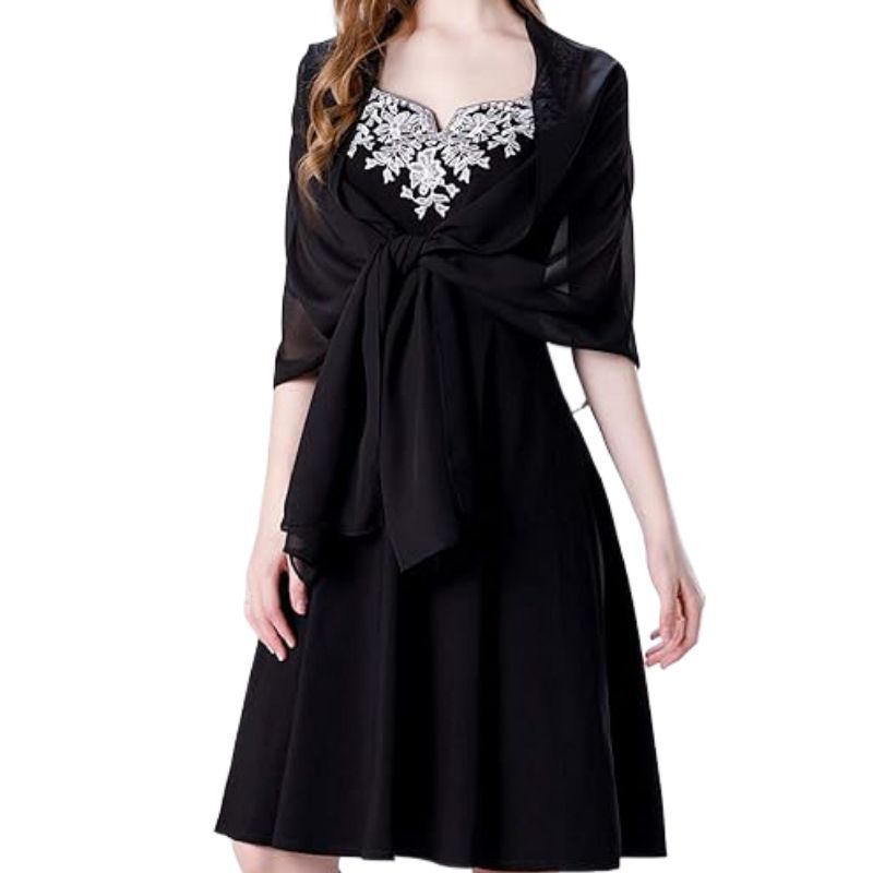 Black Chiffon Shawl Wrap for Women Wedding & Evening Dress