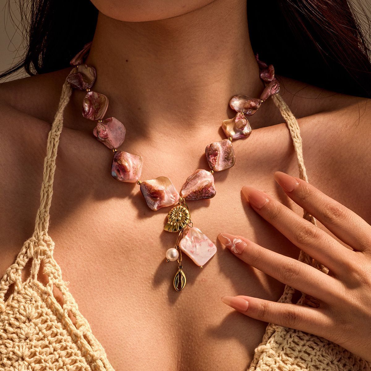 Women Beaded Shell Necklace Beach Style Necklace Accessories