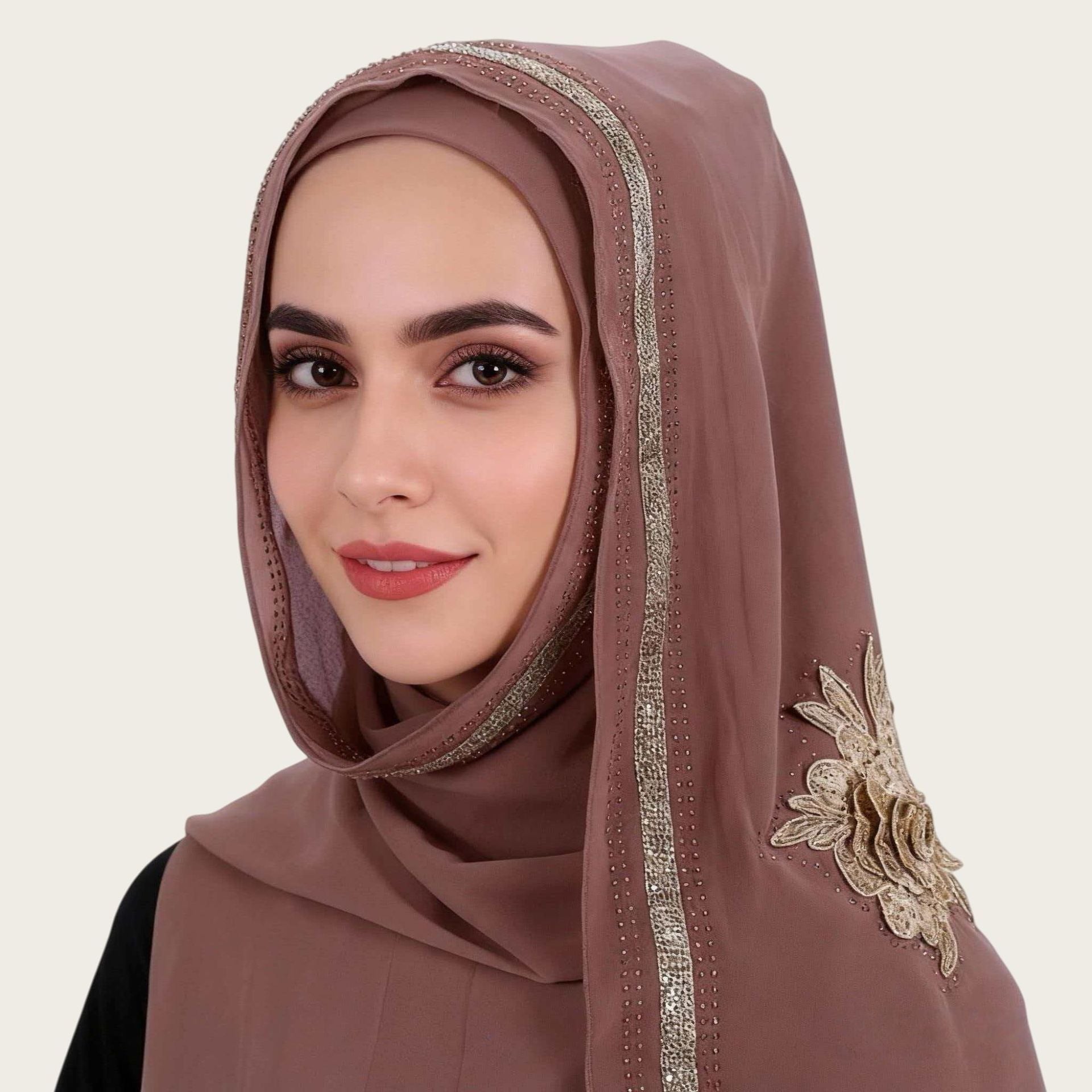 Mustard Yellow Floral Embroidered Hijab Scarf for Women