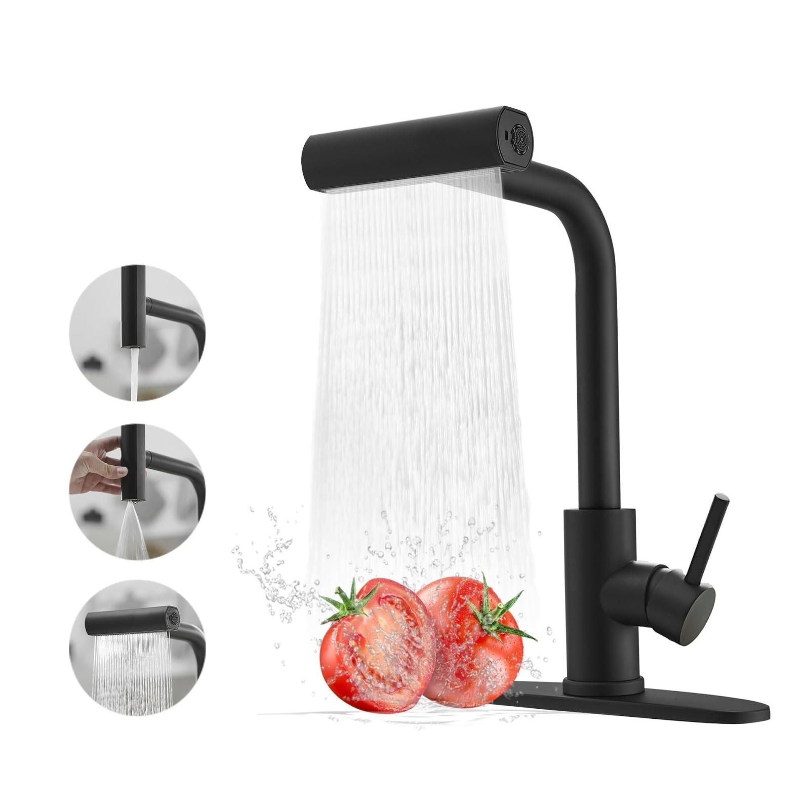 Pull-out 4 Modes Waterfall Kitchen Faucet Waterfall Black