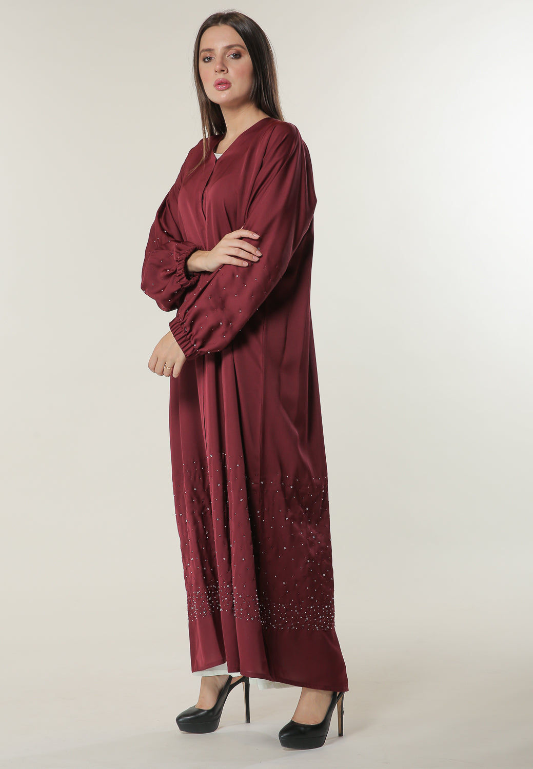 MOiSTREET Cherry Abaya with beaded handwork