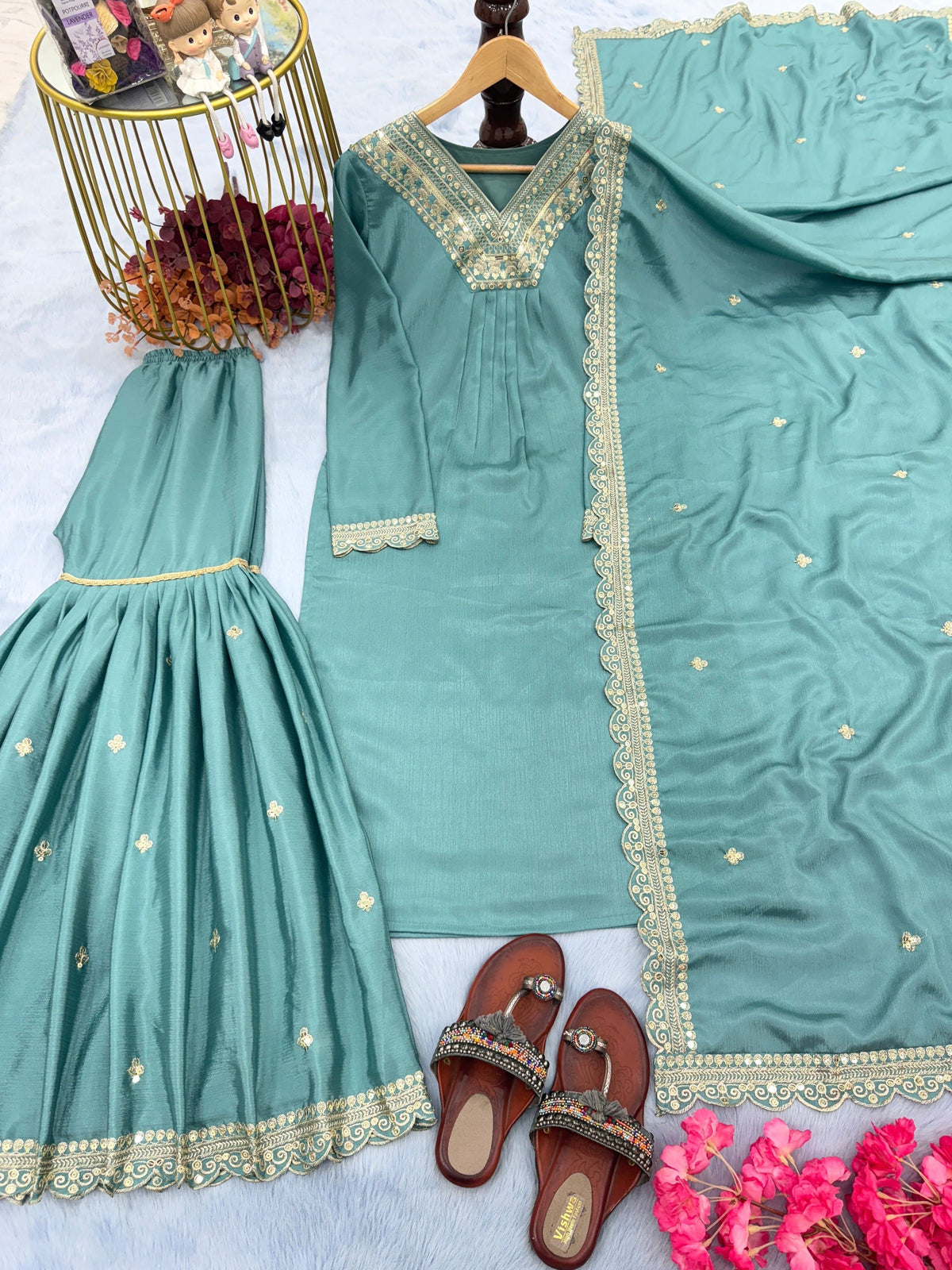 Fab Zone Party Wear Look Designer Top Plazzo and Beautiful Dupatta