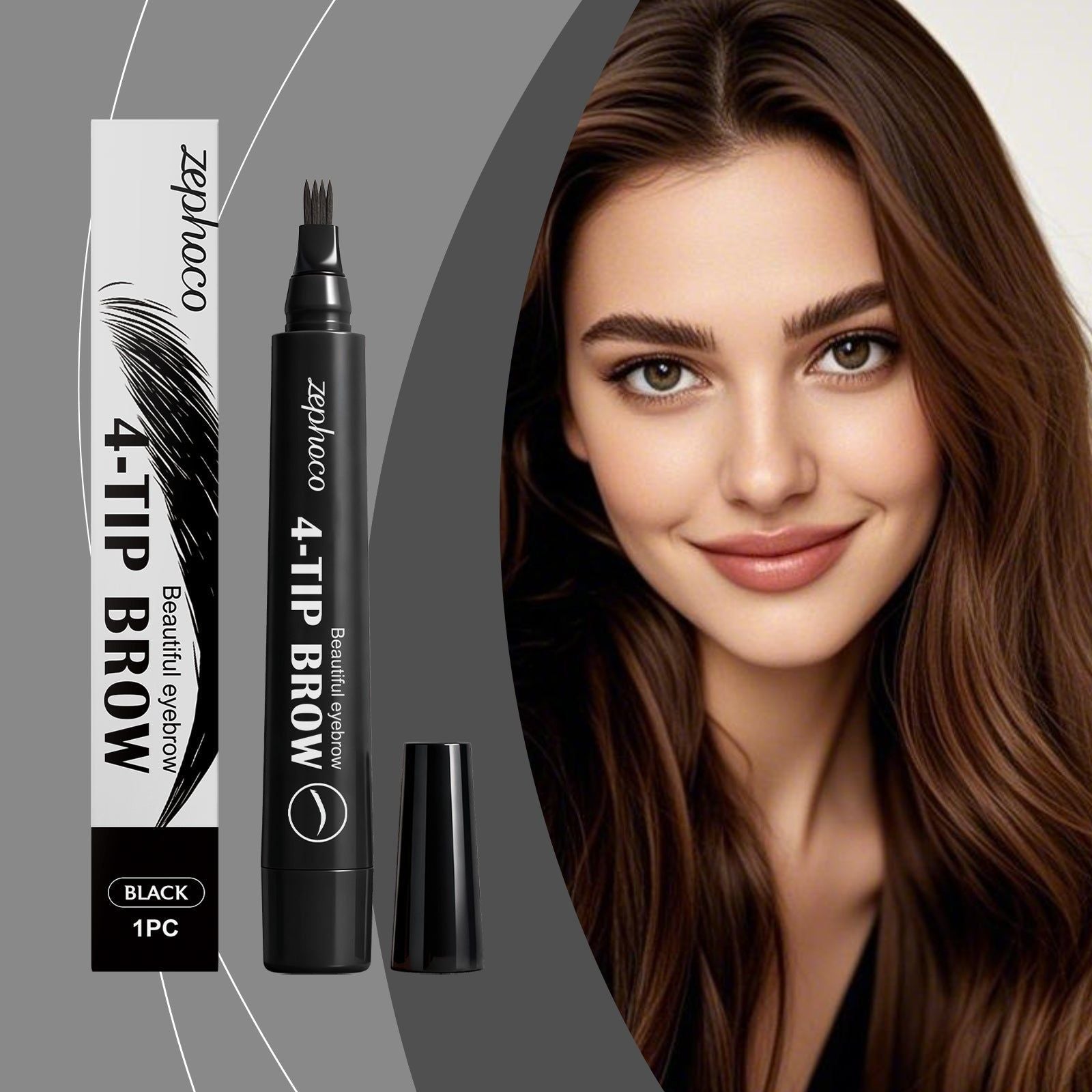 Black Four-Prong Eyebrow Pencil, Long-Lasting, Smooth, Natural, Portable, Daily Makeup ,1 pc