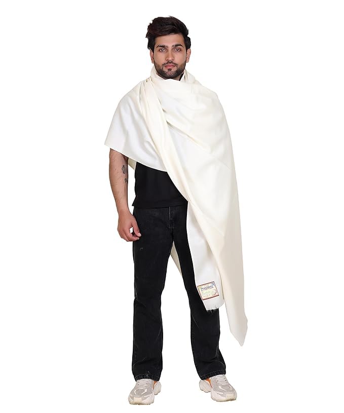 Wool Plain Cream Lohi/Shawl/Stoles For Men's