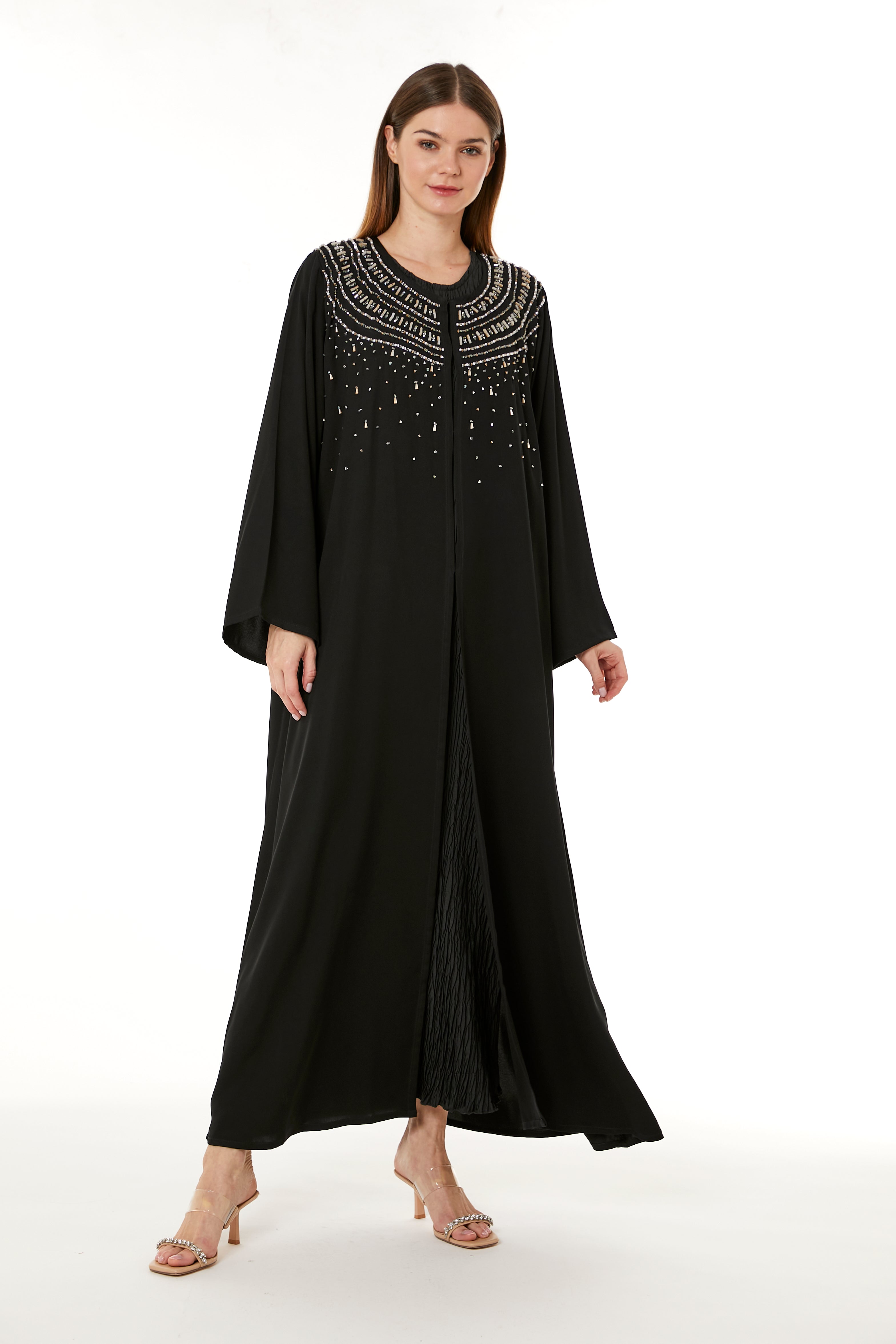 Black Korean Nida Hand Embellished Abaya