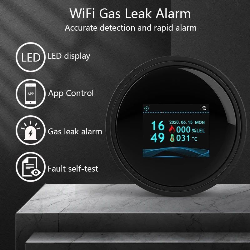 Wifi Natural Gas Sensor LCD display Smart Alarm Gas Leakage Detector for Home