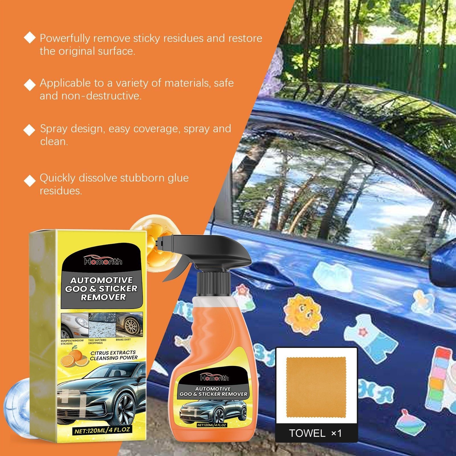 Car Cleaner, Multi-Functional Adhesive Remover, Stubborn Stain & Sticker Removal ,1set