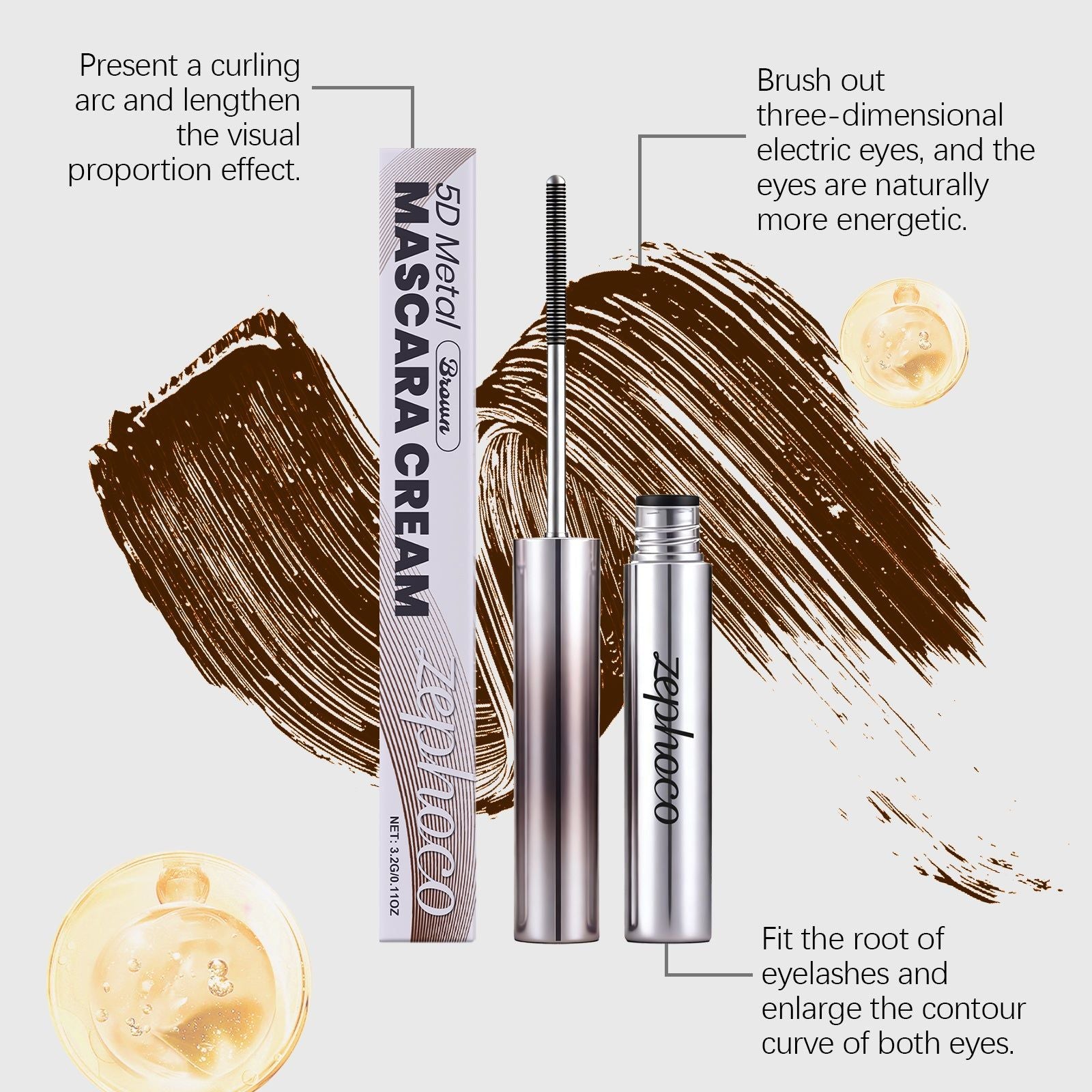 Brown Mascara, Light, Smudge-Proof, Natural Eye Makeup, Voluminous Lashes ,3.2g
