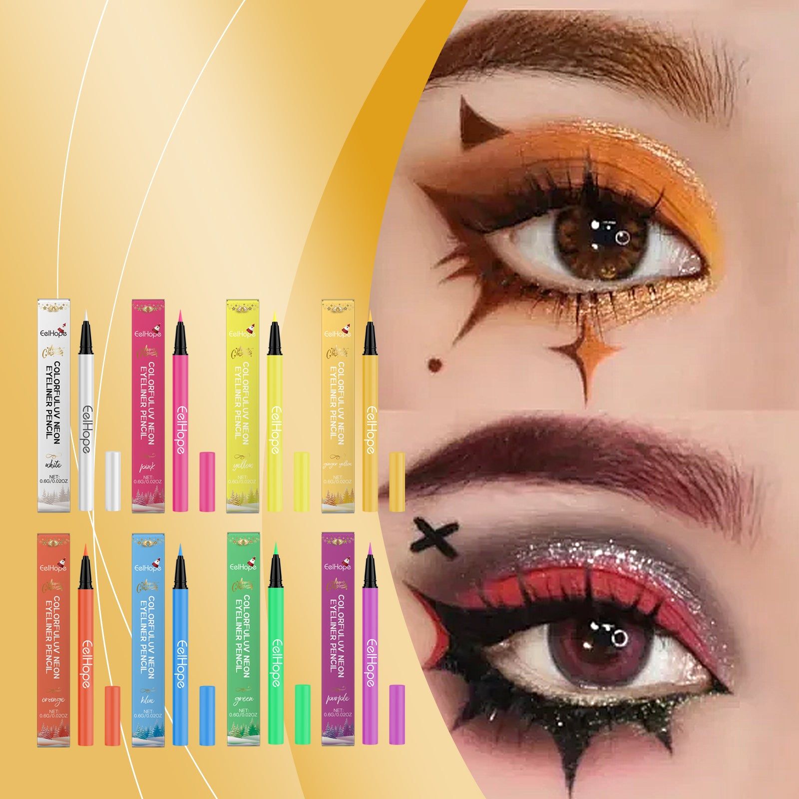 8-Color Neon UV Liquid Eyeliner, Long-Lasting, Quick-Dry, Perfect for Party Makeup ,0.6g