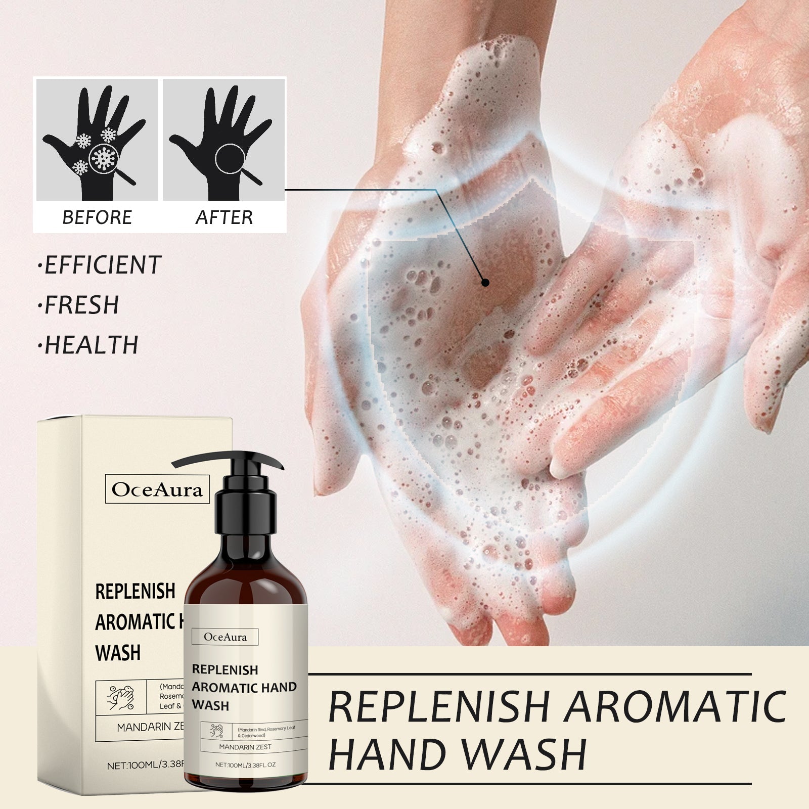 Nourishing Hand Sanitizer, Gentle Clean Hands, Moisturizing, Natural Citrus ,100ml