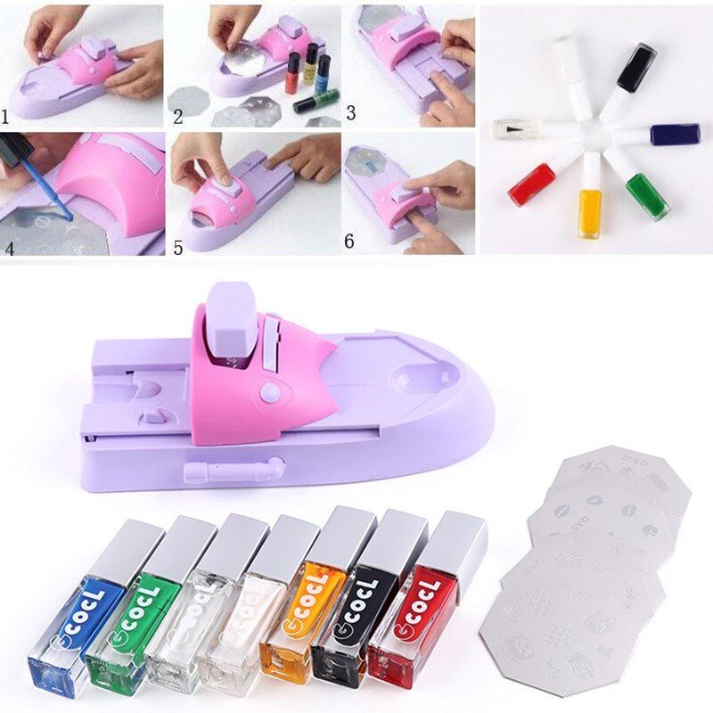 Nail Art DIY Printer Set Pattern Printing Manicure Machine Nail Drawing Polish Kit With 6 Pattern Plates