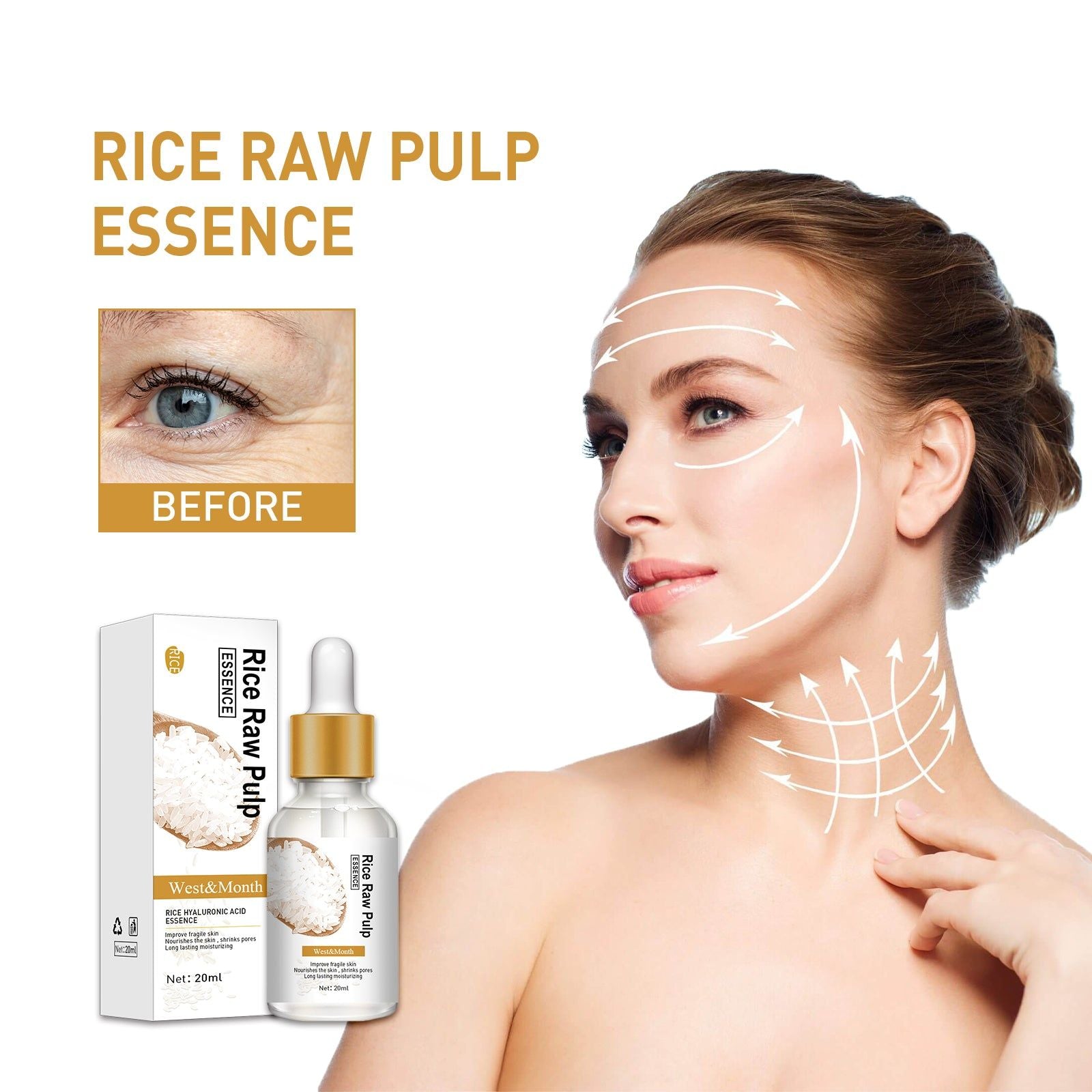 Reduce Wrinkles and Moisturize with White Rice Essence, Anti-Aging Skin Care ,20ml