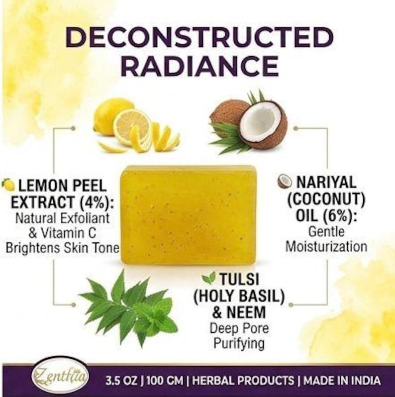 Trustmeds Handmade Lemon Herbal Soap with Vitamin C Tulsi & Neem