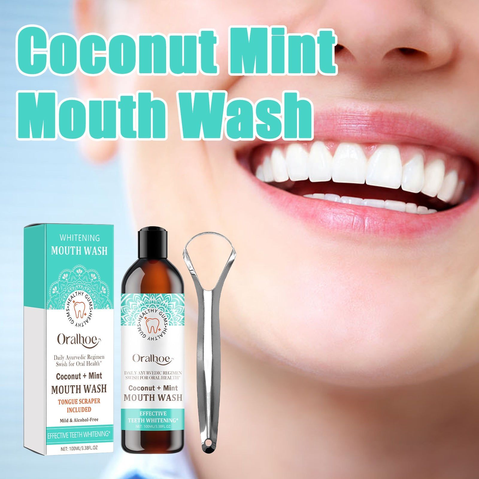 Coconut Mint Mouth Wash, Natural Oral Cleaning, Fresh Breath, Whitening Teeth ,1set