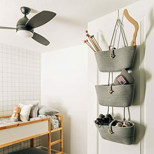 3 Tiers Cotton Rope Woven Wall Hanging Storage Basket Over The Door Hanging Organizer