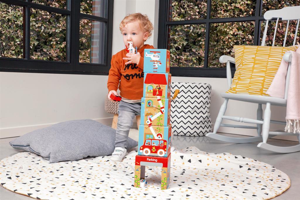 Stacking Tower (5Pcs) With Cars And Helicopter