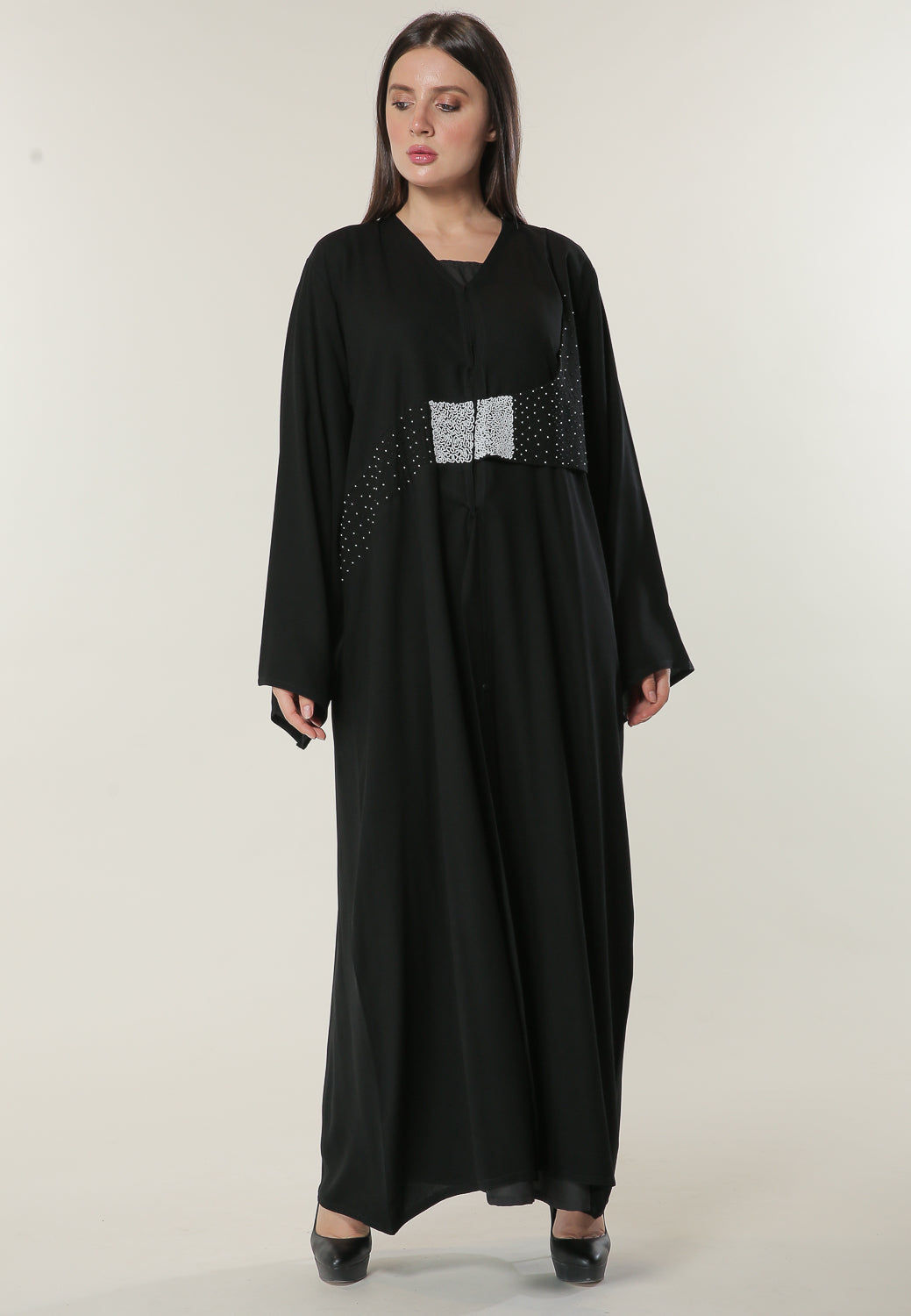 MOiSTREET Black Abaya with Handwork