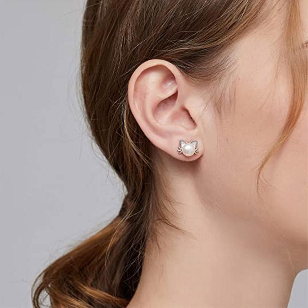 Cat Earrings Freshwater Pearl Earrings Sterling Silver Stud Earrings For Women Gift-188