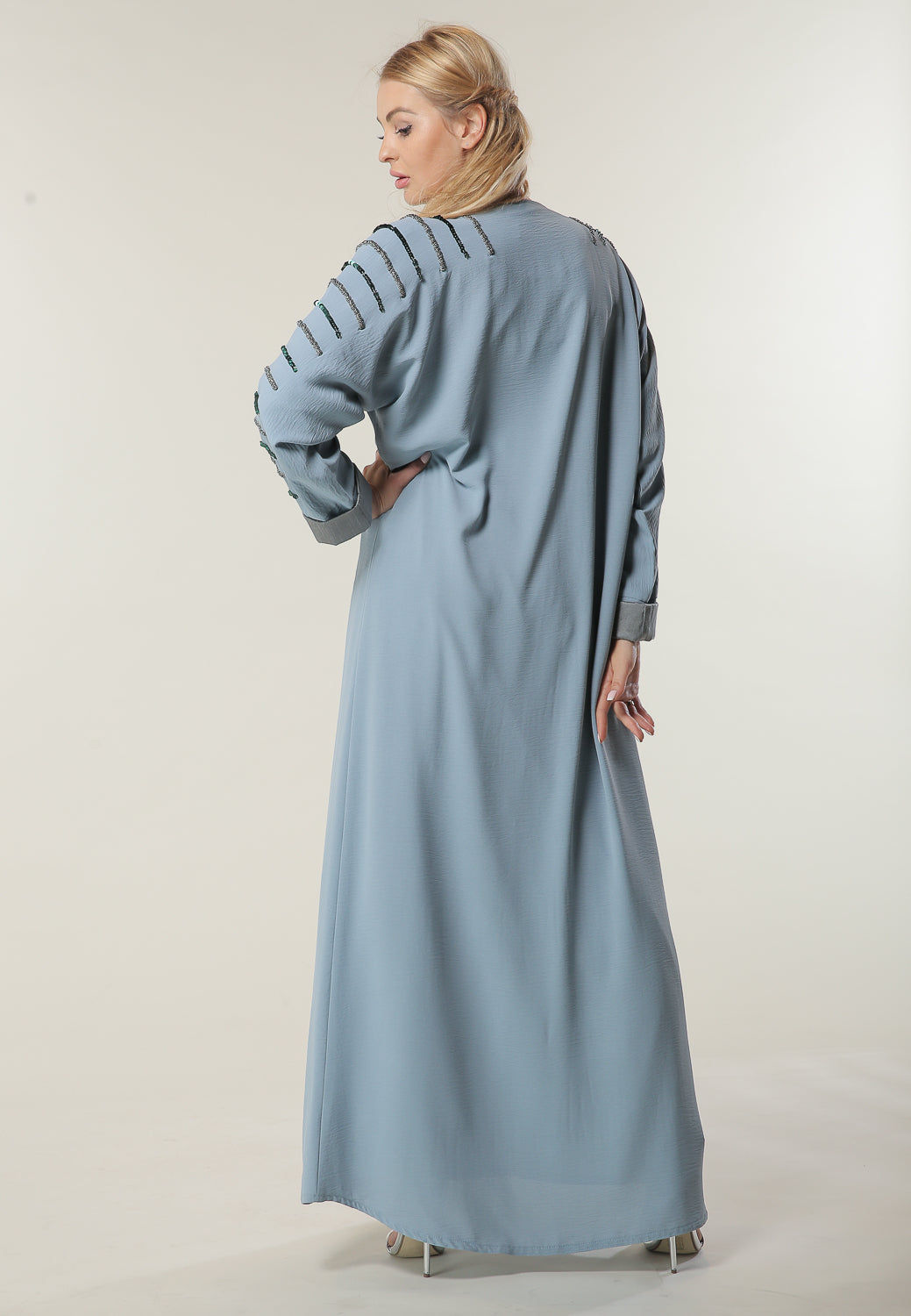 MOiSTREET Blue Abaya with Handwork