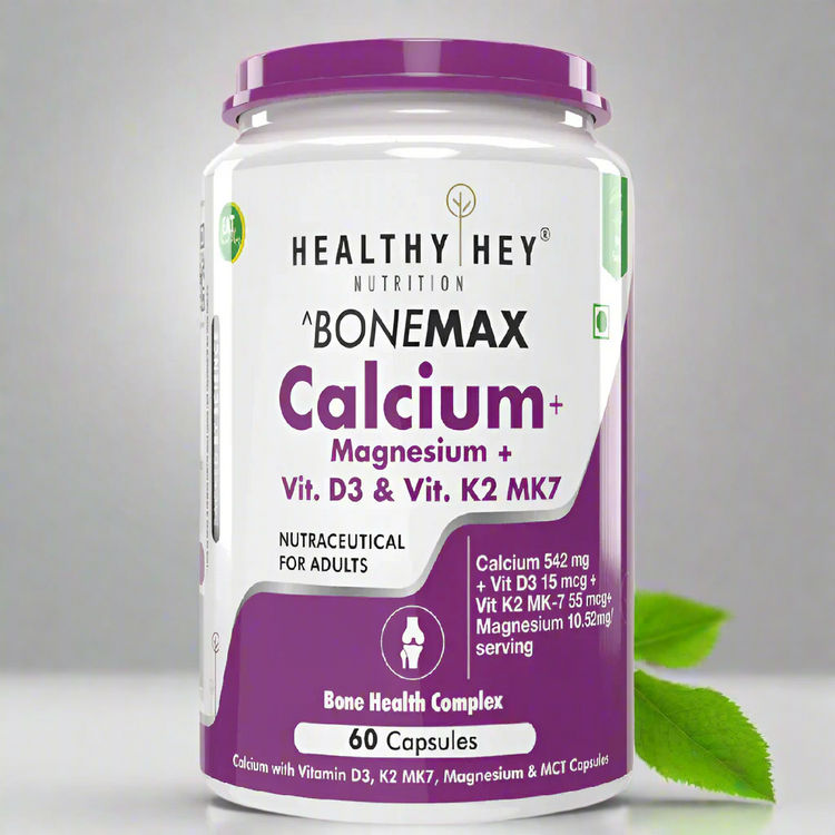 HealthyHey Calcium with Magnesium, Vitamin D3 & Vitamin K2- Mk7 - BoneMax - Bone Health Complex -120 Vegetable Capsules