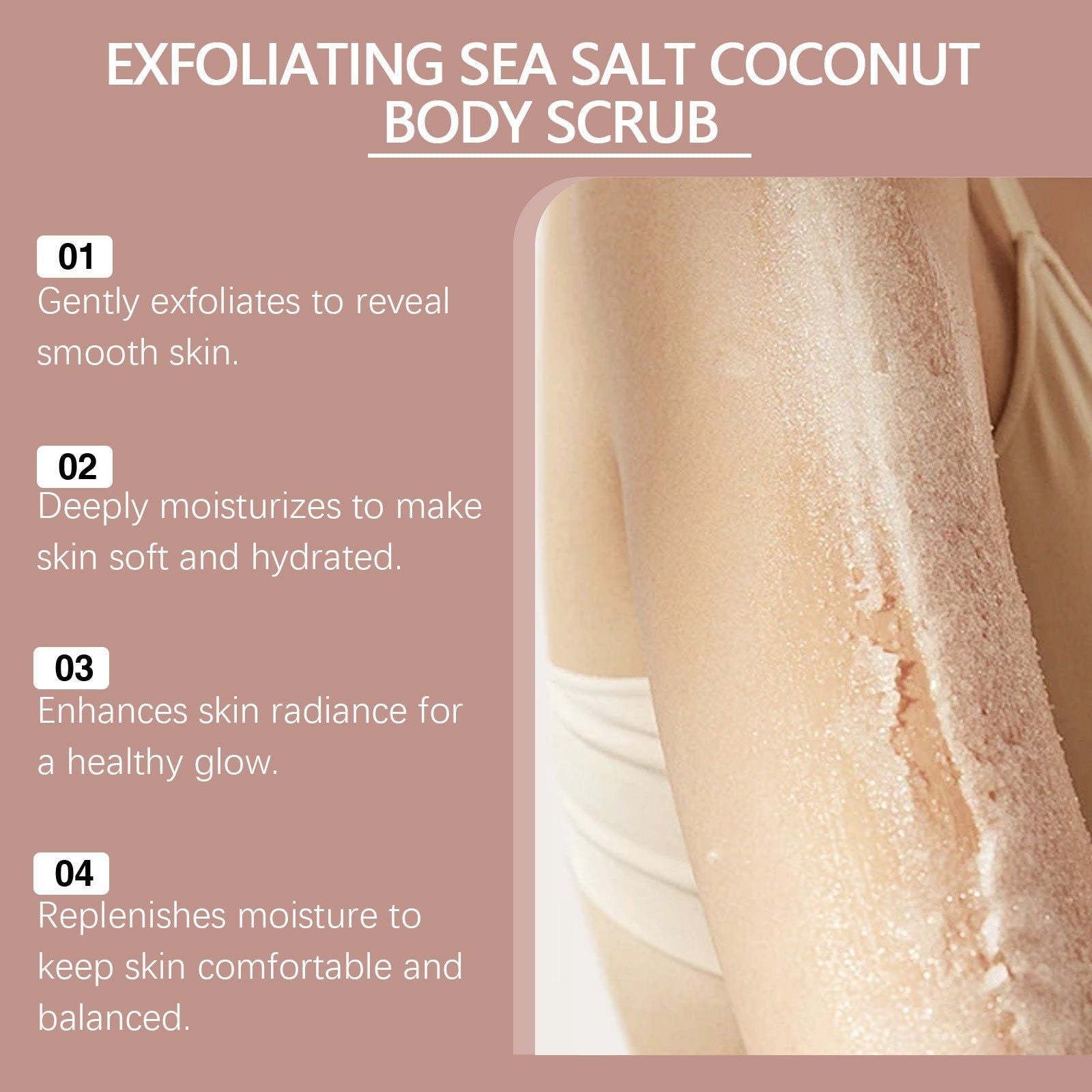 Coconut Sea Salt Body Scrub, Gentle Body Cleansing, Moisturizing, Brightening ,120g