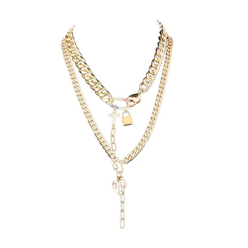 The Dark Layered Gold Chain Necklace with Charms