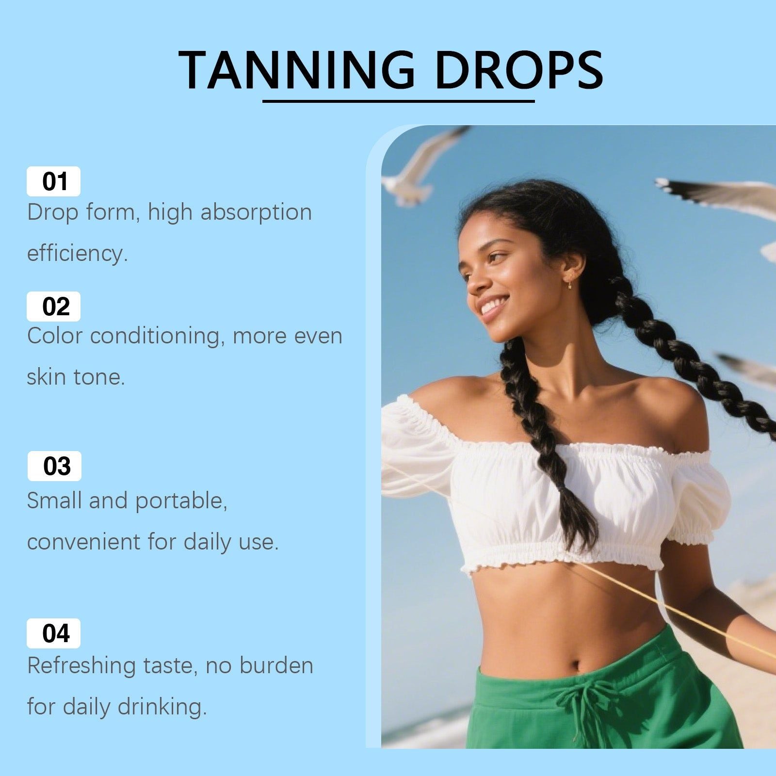 BushAid Tanning Drops Body Care, Anti-Aging, Brightening, Skin Renewal, Vitamin C ,60ml