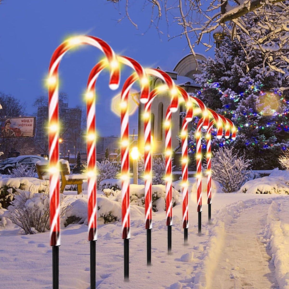 4 Pack Christmas Solar Candy Cane Lights Pathway Markers With Stake Holiday Decoration