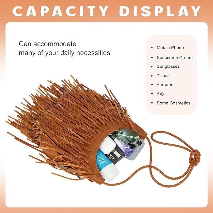 Vintage Fringe Hobo Bags Faux Leather Crossbody Bag with Long Tassels for Women