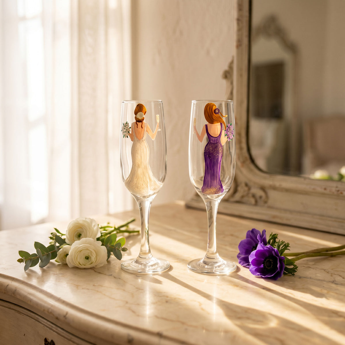 Handi Made Handpainted Bridal Champagne Flutes (Set of 2) (Delivered in up to 7 days)