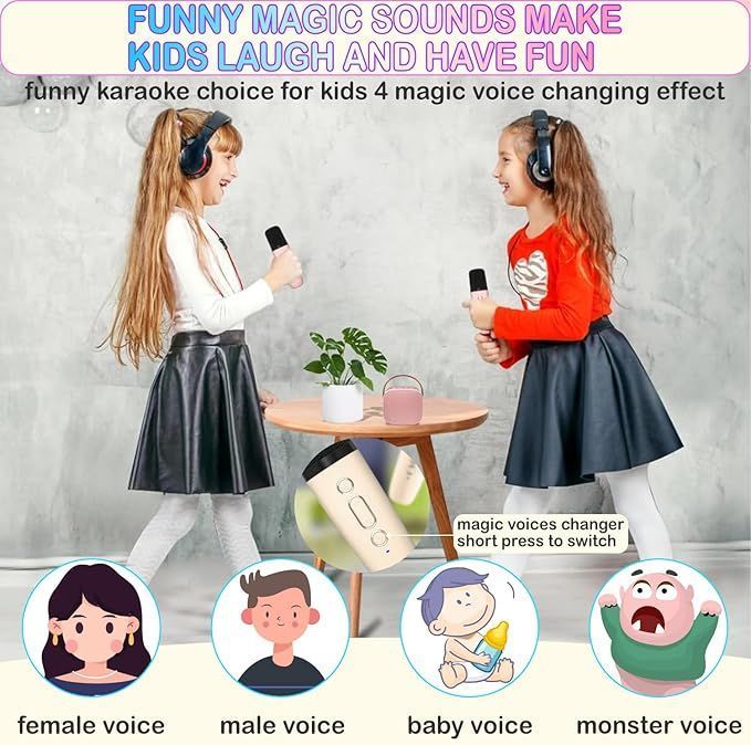Mini Karaoke Machine With Portable Bluetooth Speaker 2 microphones Birthday Gifts for Kids