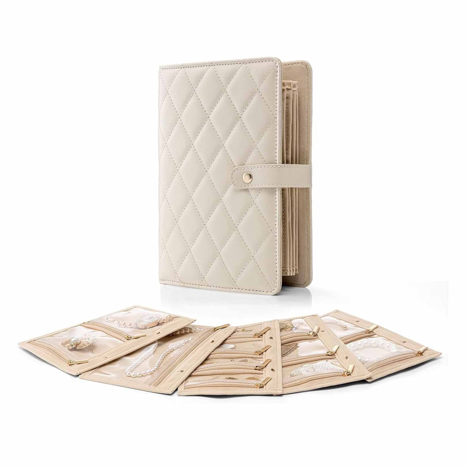 Leather Portable Jewelry Storage Book FoldableTravel Jewelry Storage Case for Rings Necklaces Earrings