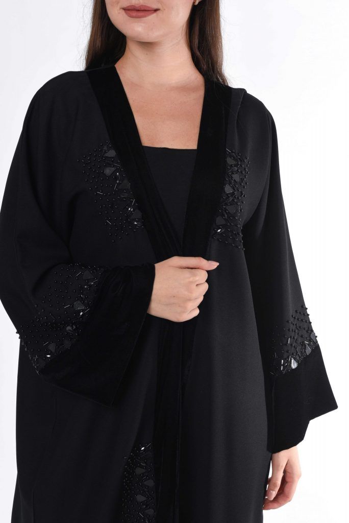 MOiSTREET Front Open Abaya With Hand Embroidery