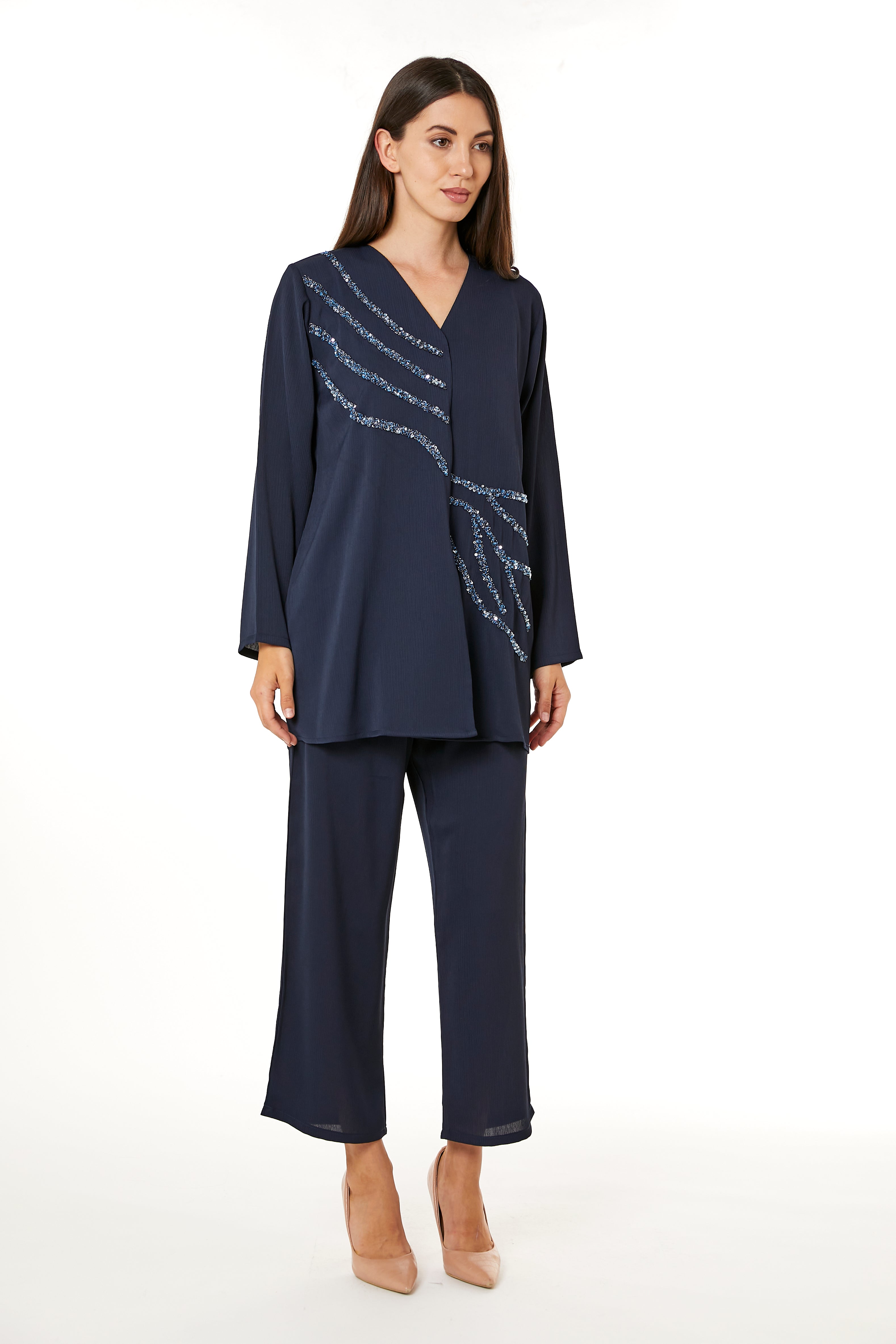 MOiSTREET Navy Zoom Top and Pants Set