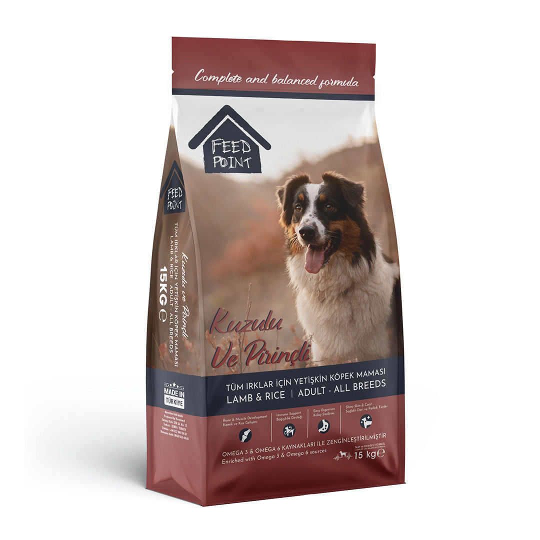 Feed Point Adult Dog Food with Lamb, Chicken & Rice, High Protein, Healthy Joints, Shiny Coat & Strong Immunity, Complete Balanced Nutrition, 15kg