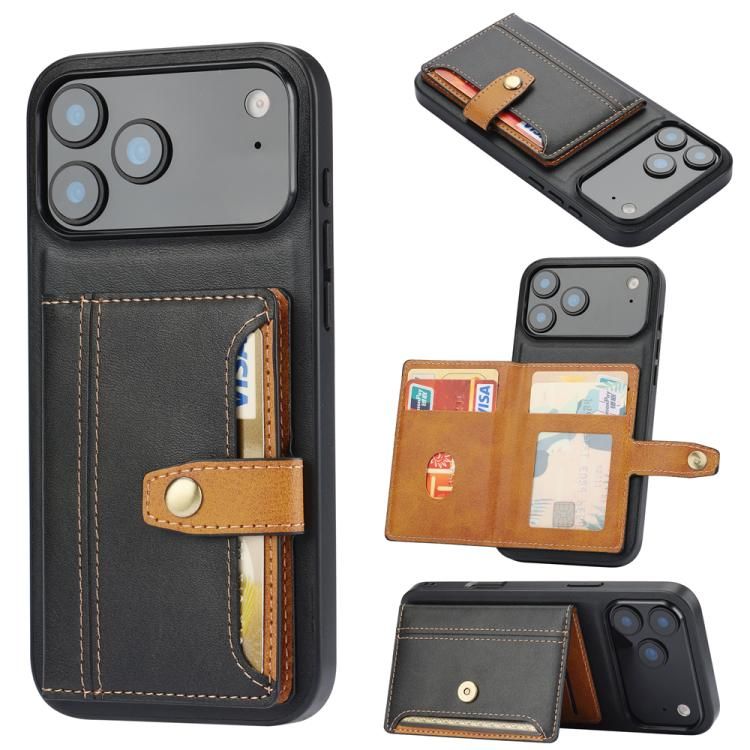 For iPhone 18 Pro Max / iPhone 17 Pro Max Calfskin Card Slot TPU Hybrid PU Phone Case