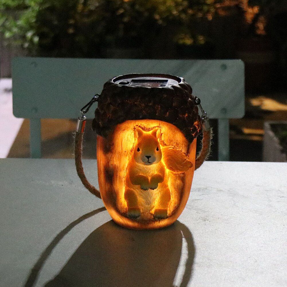 Solar Hanging Light Owl Tree Stump Lamp Lanterns Animal Statue Lanterns Garden Decoration
