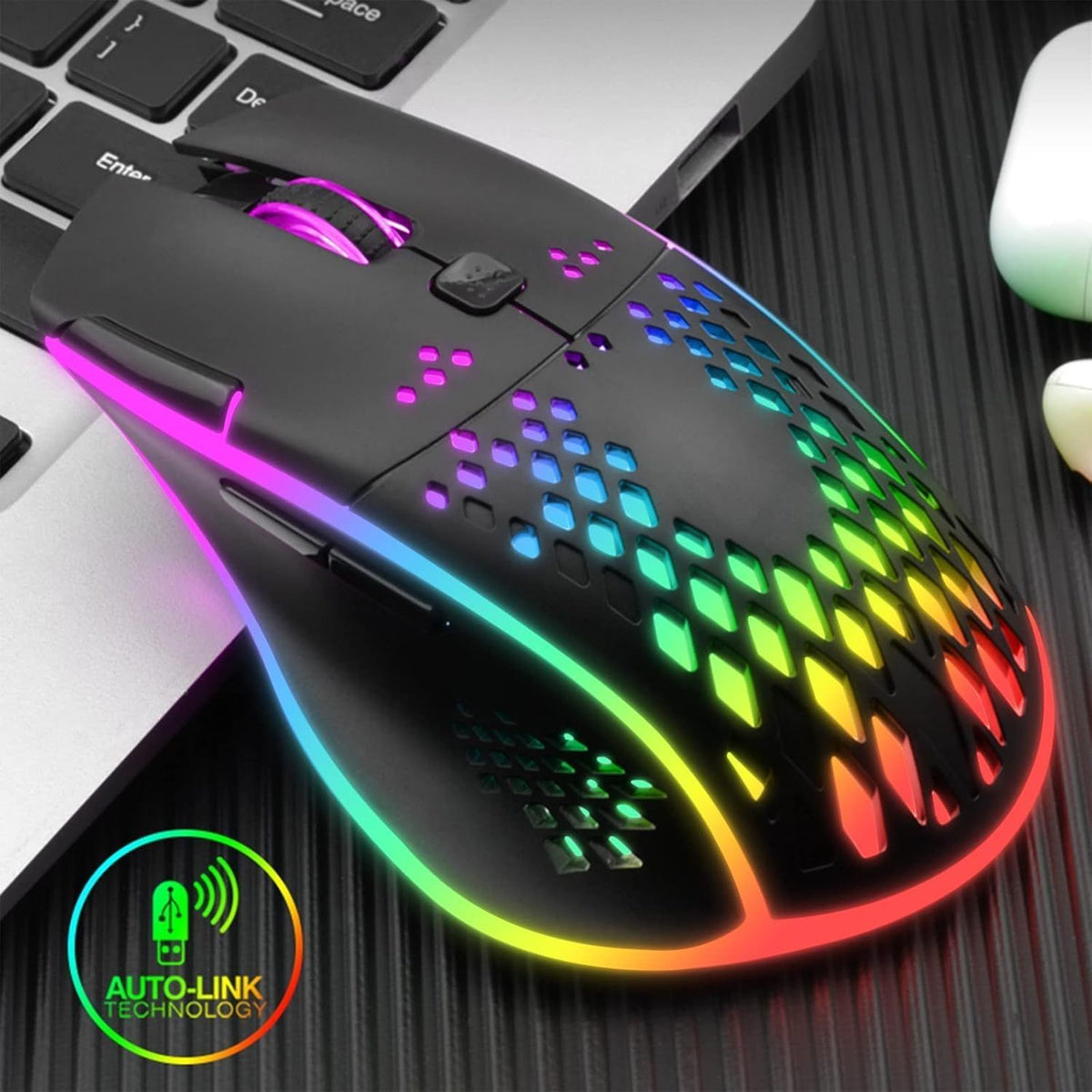 Wireless Gaming Mouse Silent Click Rechargeable Gaming Mouse with Dual Click Button