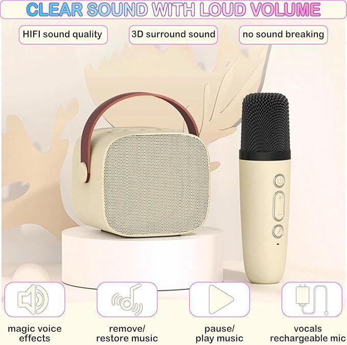 Mini Karaoke Machine With Portable Bluetooth Speaker 2 microphones Birthday Gifts for Kids
