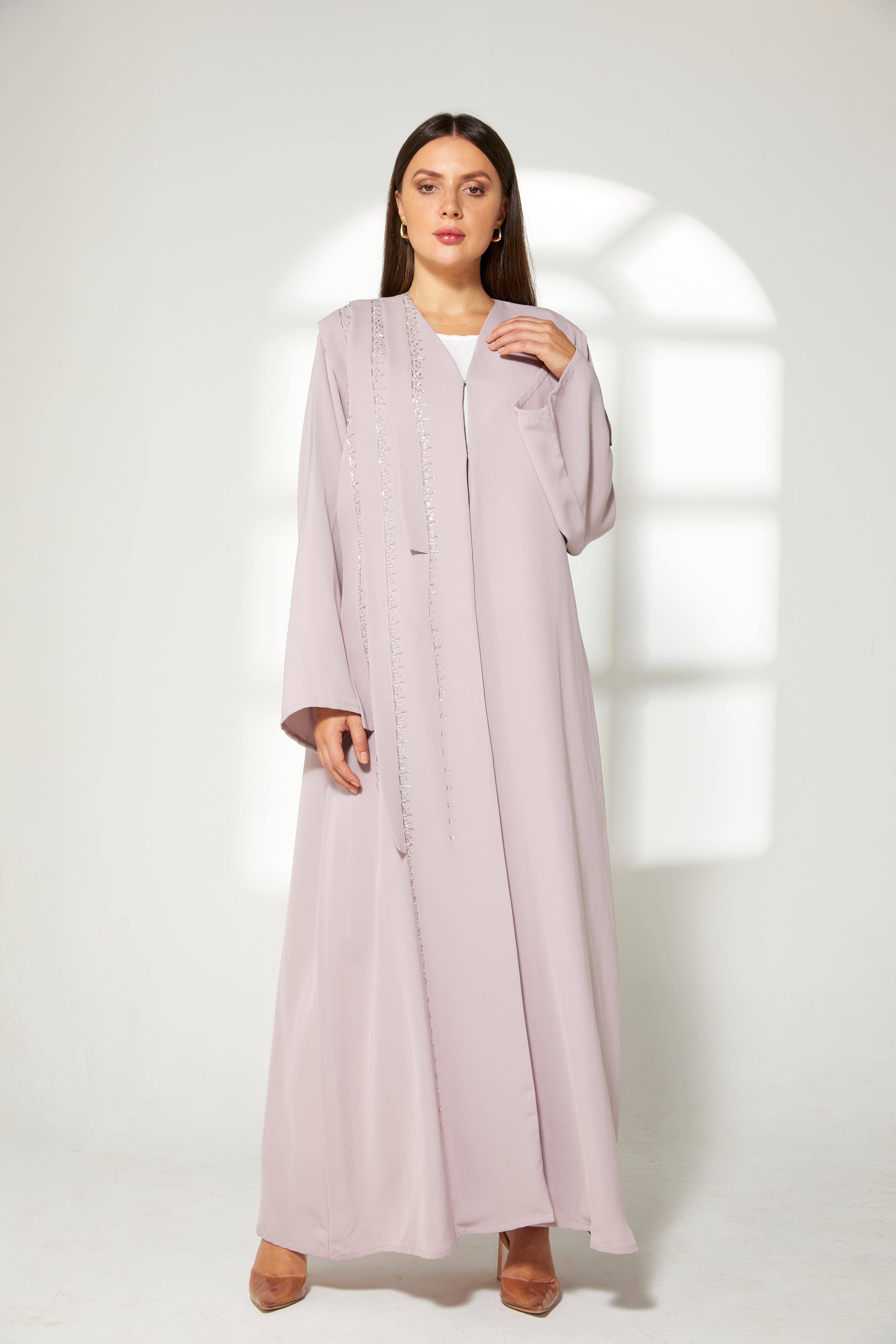 MOiSTREET Lavender Korean Nida  Embroidered Abaya