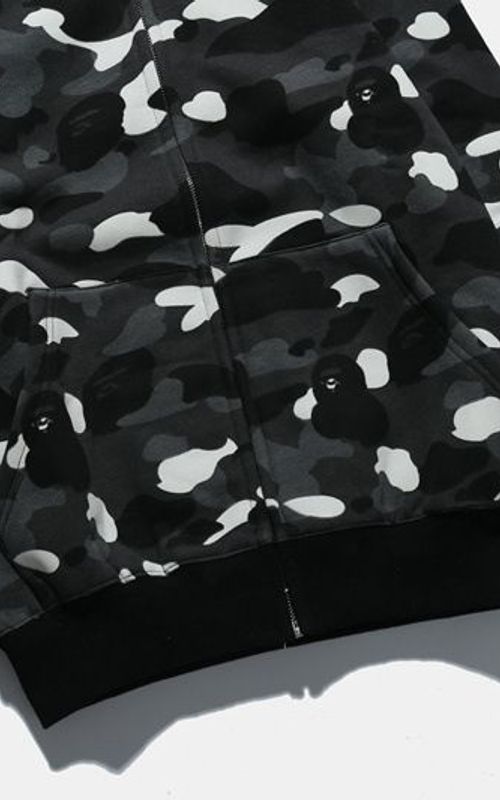 Shark Head Camo Hoodie Men Long Sleeve Zip Up Sweatshirt Hip Hop Casual Thin Coat