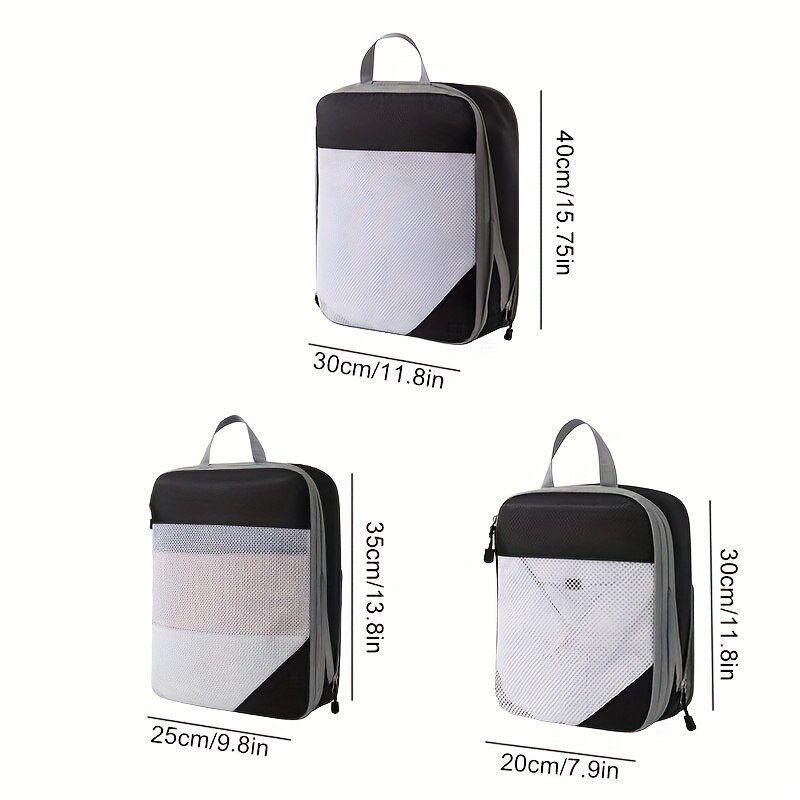 3pcs Expandable Storage Bag Backpack Organizer Compression Packing Cubes for Suitcases