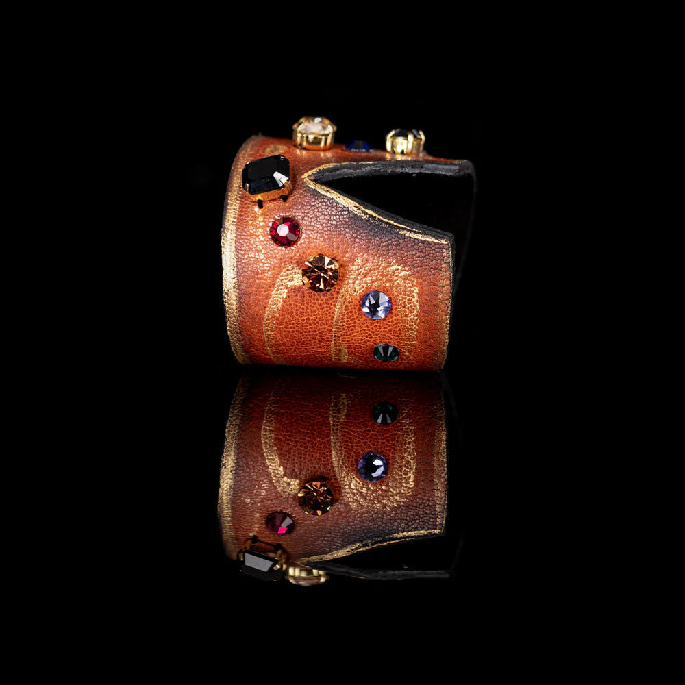 The Dark Molten Copper Aura Cuff Hand-Finished Leather Crystal Statement Bracelet