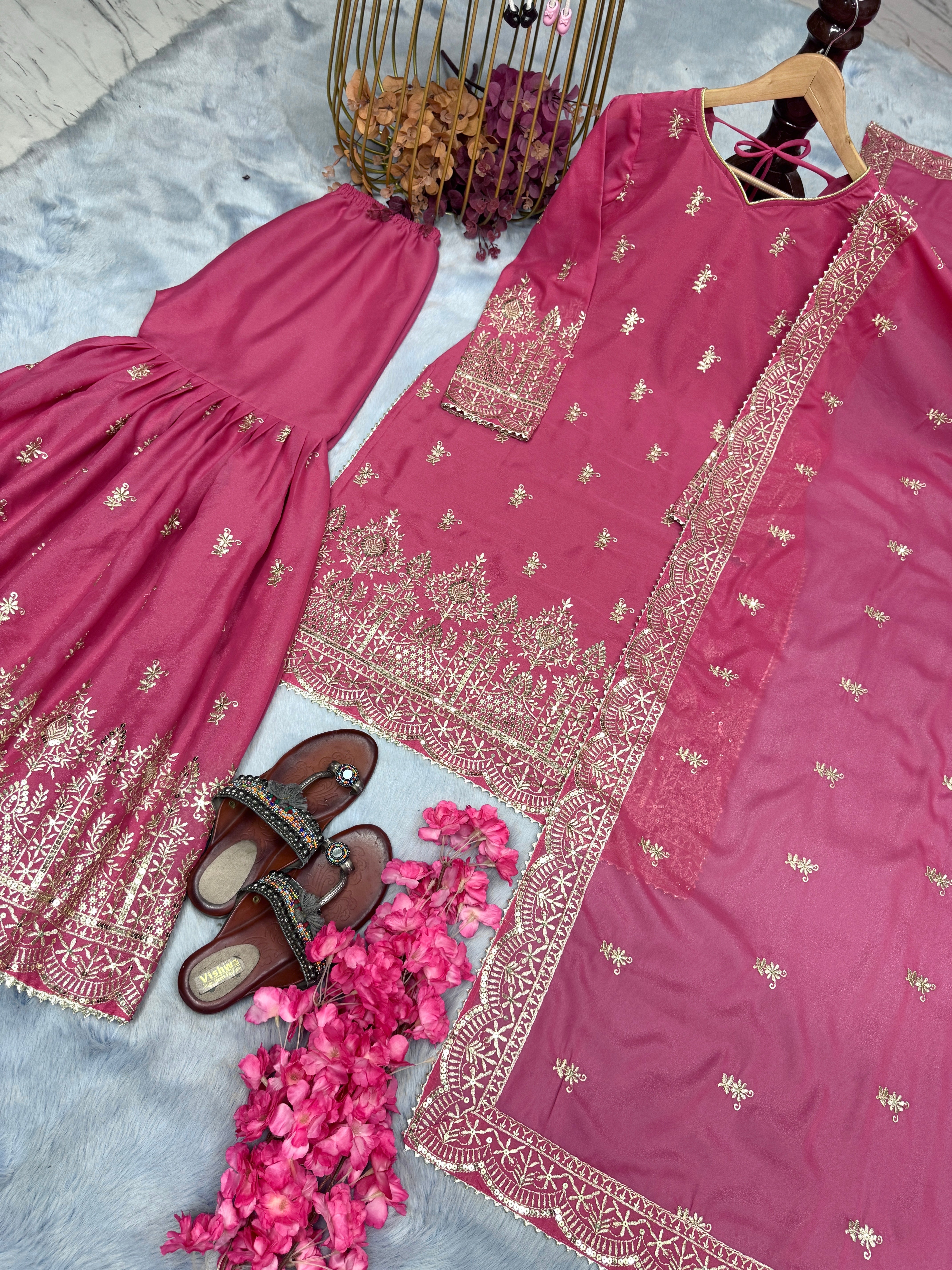 Party Wear Look Pure Heavy Simar Georgette Top Plazzo & Dupatta Set