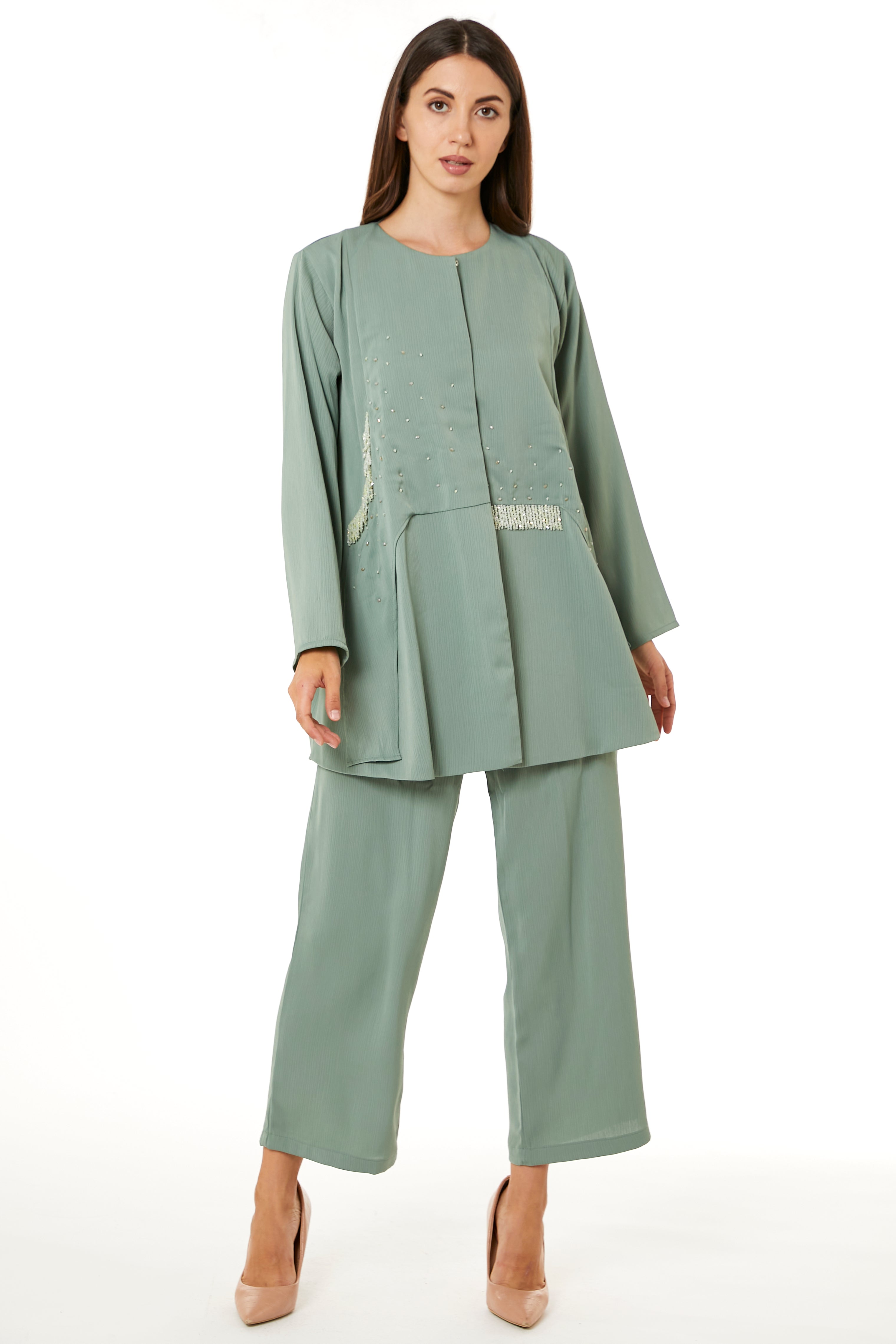 MOiSTREET Light Green Zoom Top and Pants Set