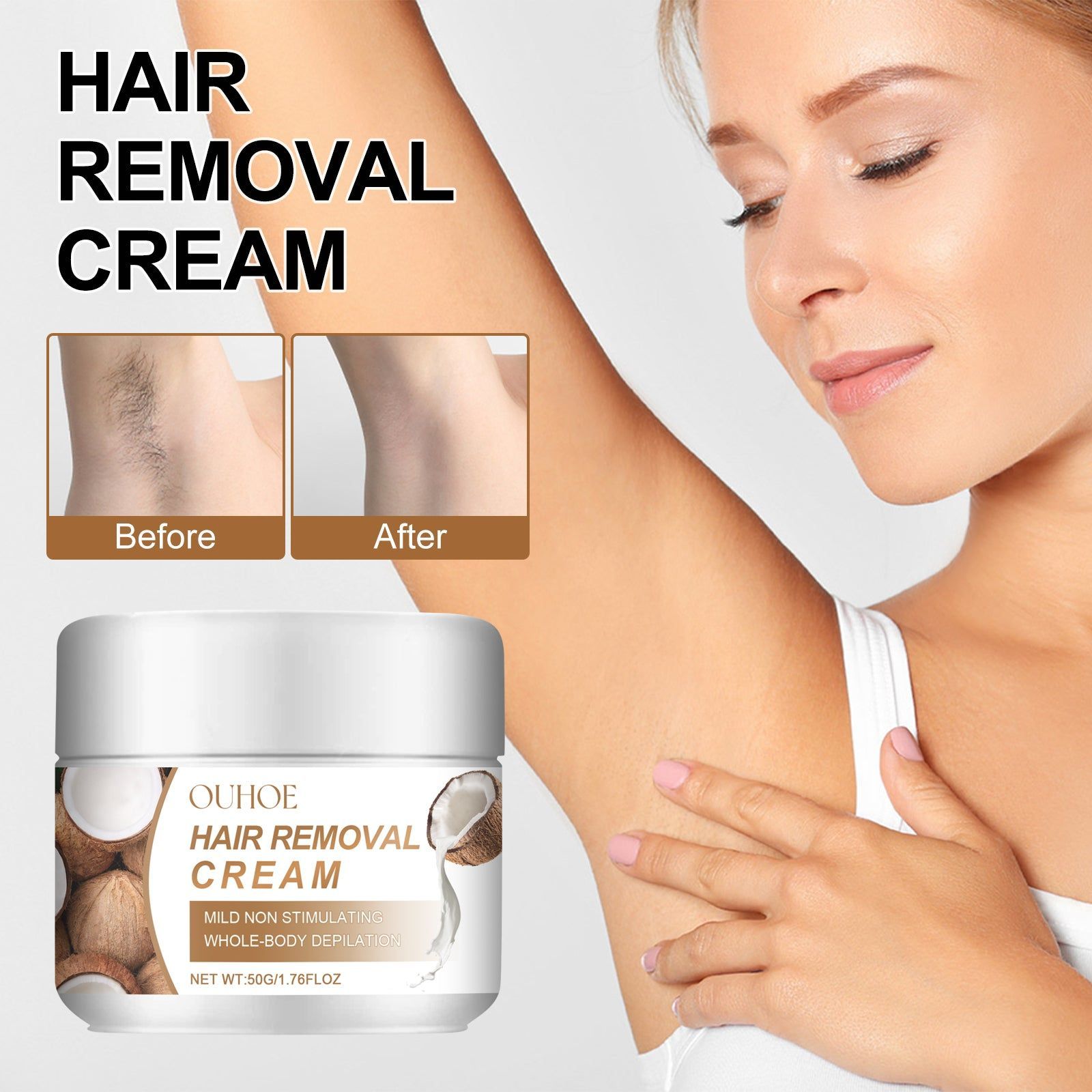 Coconut Hair Removal Cream for Smooth, Clean, and Refreshing Body Skin ,50g
