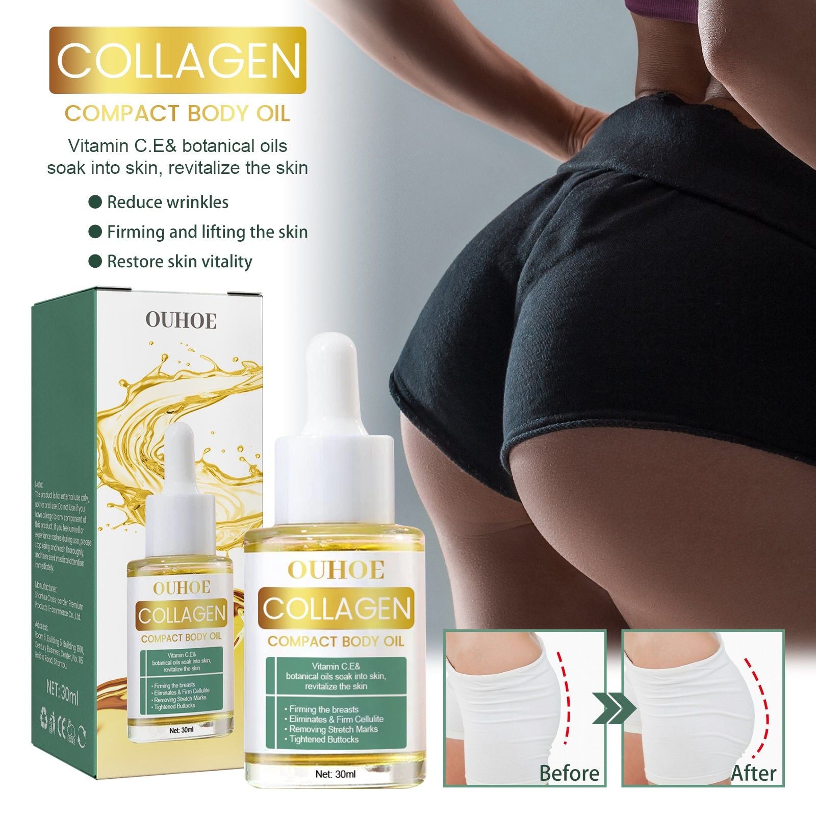 Collagen Body Oil for Firming Skin, Slimming, Stretch Mark Removal, Anti-Aging ,30ml