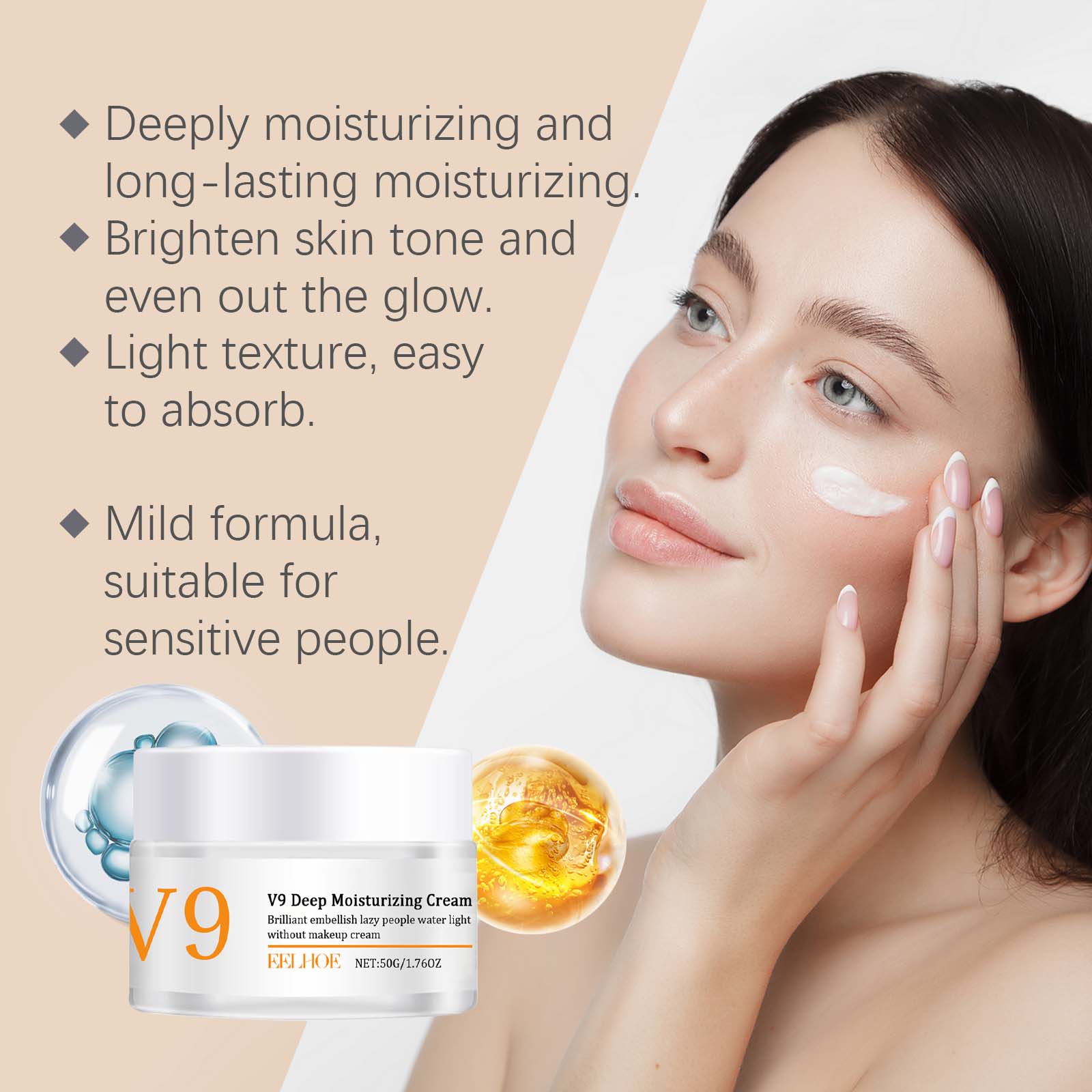 Hydrating Moisturizing Cream, Brightening, Radiant, Gentle for Sensitive Skin ,50g