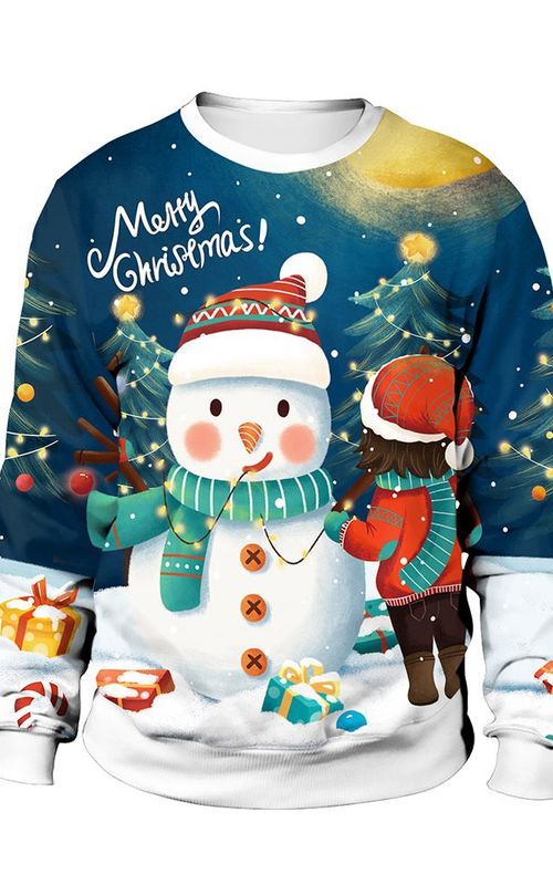 Christmas Sweater Winter Autumn Crew Neck Tops Sweatshirt With Reindeer Santa Printed